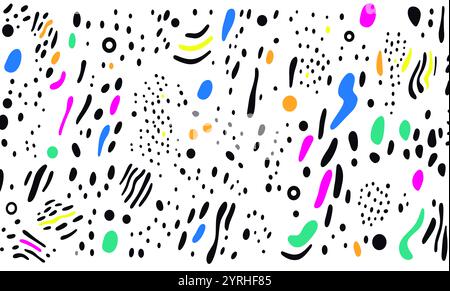 This illustration features an abstract pattern of dots and various shapes in vibrant colors on a white background The playful design adds a modern and Stock Photo