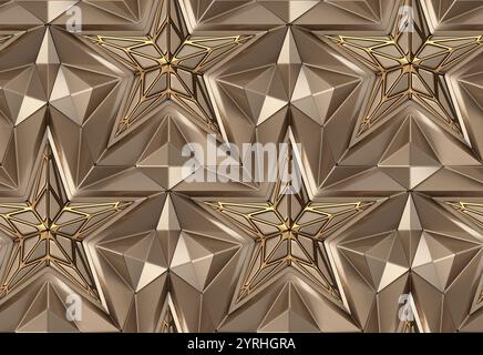 A stunning 3D geometric star pattern in metallic tones, offering a sophisticated and modern design Perfect for wallpaper, textiles, or decorative them Stock Photo