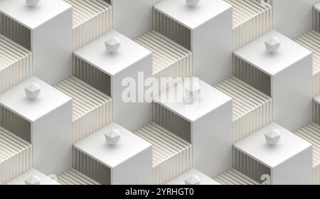 A 3D illustration of geometric box stairs with wooden textures and ...