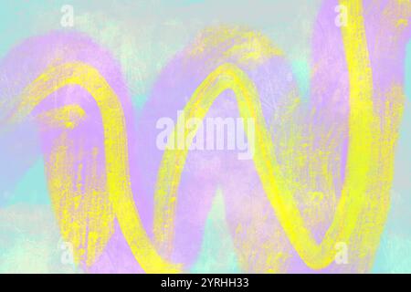 This abstract background features a dynamic swirl of vibrant pastel colors, including lavender, yellow, and teal Textured brush strokes create a livel Stock Photo