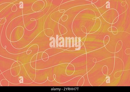 Abstract background featuring intricate, flowing white lines over a vibrant orange and yellow canvas This artistic illustration evokes a sense of move Stock Photo