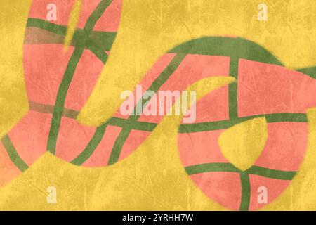 Vivid abstract background featuring bold, wavy geometric patterns in pink, green, and yellow hues Textured and dynamic, perfect for modern design proj Stock Photo