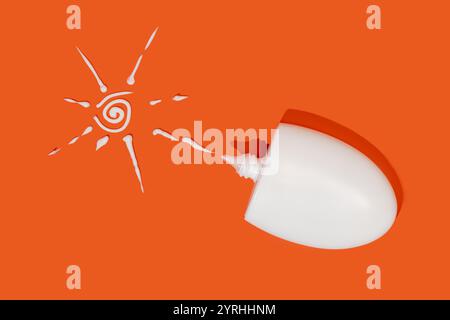 Sun protective cream creatively arranged into a sun shape on an orange background Highlights skincare, sun protection, and the essence of summer Perfe Stock Photo