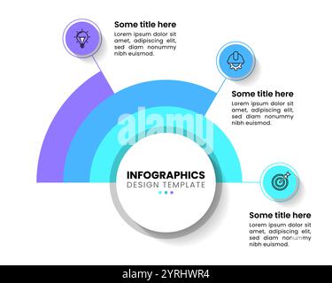 Infographic template with icons and 3 options or steps. Semicircle. Can be used for workflow layout, diagram, banner, webdesign. Vector illustration Stock Vector