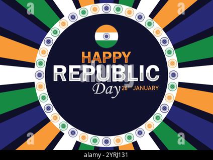 Happy Republic Day Vector illustration. 26 January. Holiday concept. Template for background, banner, card, poster with text inscription. Stock Vector