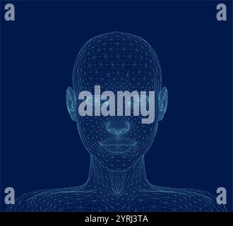 Three dimensional woman head. Front view. Ware mesh from 3d app. Stock Vector