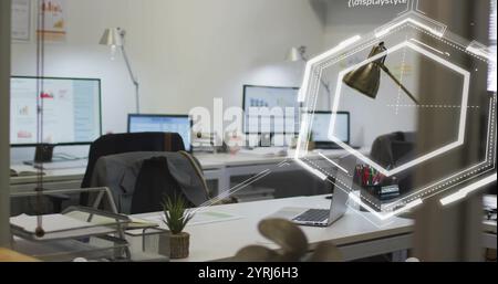 Image of scientific data processing over office Stock Photo