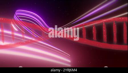 DNA strand with glowing purple and pink light trails in image Stock Photo
