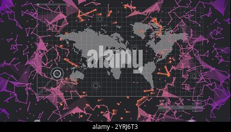 World map with data points and network connections image over abstract shapes Stock Photo