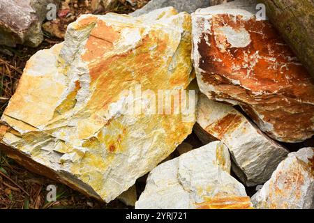 Amorphous rocks, yellow, white, brown color Stock Photo