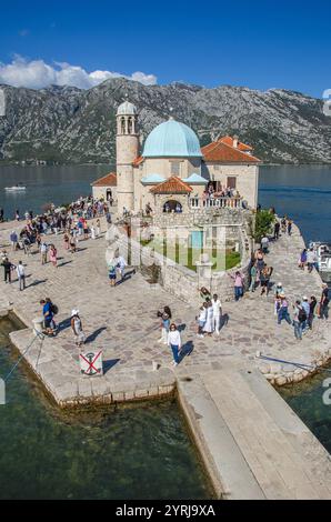 Our Lady of the Rocks Catholic church and island off the coast of Perast in the Bay of Kotor, Montenegro Stock Photo