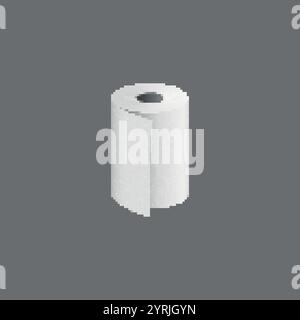 Pixel art roll toilet paper on a gray background. Minimalist and simple design created in retro pixel style. Stock Vector