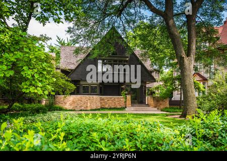 Chicago, IL USA - July 21, 2017: Exterior of the Frank Lloyd Wright Home and Studio is a historic house and design studio in Oak Park, Illinois, which Stock Photo