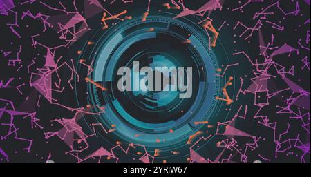 Rotating circular interface with geometric shapes and particles, futuristic image Stock Photo