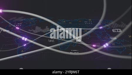 Global network connections and data transfer image over world map Stock Photo