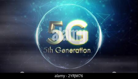 5th Generation text and 5G symbol image over digital network background Stock Photo