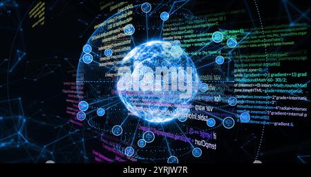 Digital globe surrounded by data processing image with various coding elements Stock Photo