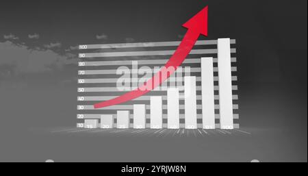 Bar chart with upward arrow image over cloudy sky background Stock Photo