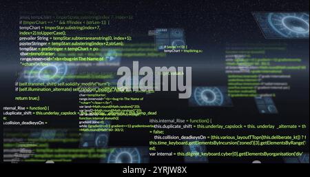 Programming code and data processing image over digital interface with graphs Stock Photo