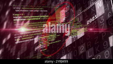 Heart shape and programming code image over digital background with numbers and letters Stock Photo