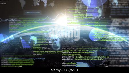 Programming code and data processing image over Earth from space Stock Photo