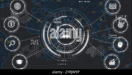 Digital network and data processing image over world map background Stock Photo