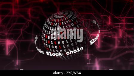 Binary code sphere with Block chain text, digital technology image Stock Photo