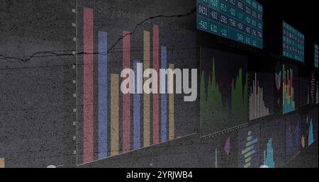 Bar and line charts image over textured concrete background Stock Photo