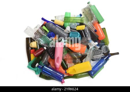garvage, group of plastic and glass containers isolated on white background Stock Photo