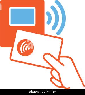 Hand holding transport card concept. Wireless, contactless or cashless payments, RFID NFC. Public transport ticket. Stock Vector