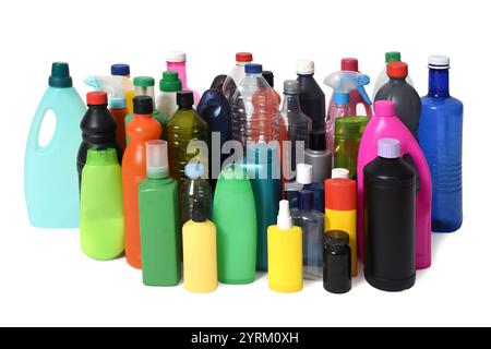 group of plastic bottles for recycling on white background Stock Photo
