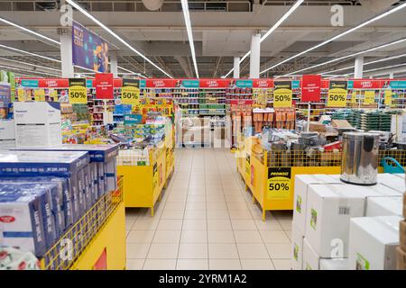 KOTA BHARU, MALAYSIA - NOVEMBER 17, 2023: interior shot of Lotus's, a large hypermarket offering a wide variety of groceries, household essentials, an Stock Photo