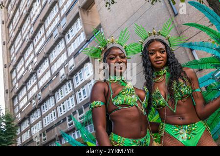 Notting Hill, London, England, UK. 28th August 2023. The annual Notting Hill Carnival takes place on the streets of London. Organised by the British C Stock Photo