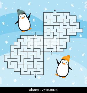 Two adorable penguins are standing closely together in an elaborate maze Stock Vector