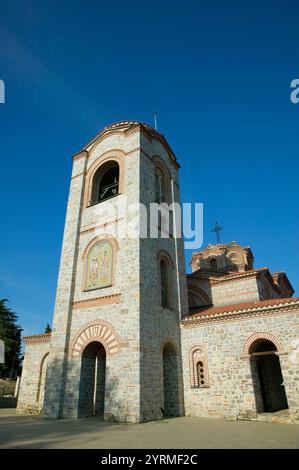 Macedonia. Ohrid. Sveti Kliment i Pantelejmon Church (new construction) on the shores of Lake Ohrid-Church Tower Detail Stock Photo