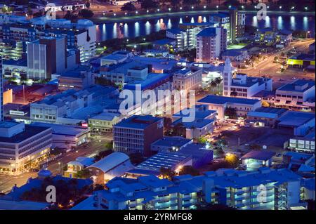 Australia - Queensland - North Coast - Townsville: Central Townsville from Castle Hill in the evening Stock Photo