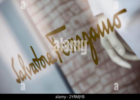 Italy, Lombardy, Milan, Monte Napoleone fashion designer area, Salvatore Ferragamo windows Stock Photo