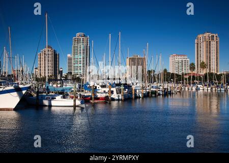 USA, Florida, St Petersburg, skyline from Central Yacht Basin Stock Photo