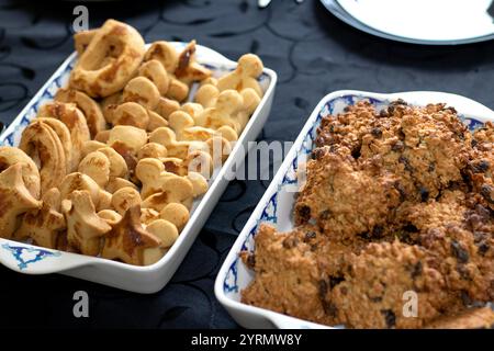 Homemade delicious cookies. Christmas cookies idea concept. Snack. Selective focus. No people, nobody. Horizontal photo. Stock Photo