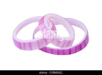 Top view of red onion slices or onion rings in stack is isolated on white background with clipping path. shallot Stock Photo