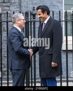 London, UK. 4th Dec, 2024. Sheikh Tamim bin Hamad Al Thani, Emir of Qatar, visits Kier Starmer, Prime Minister, in 10 Downing Street, London UK Credit: Ian Davidson/Alamy Live News Stock Photo