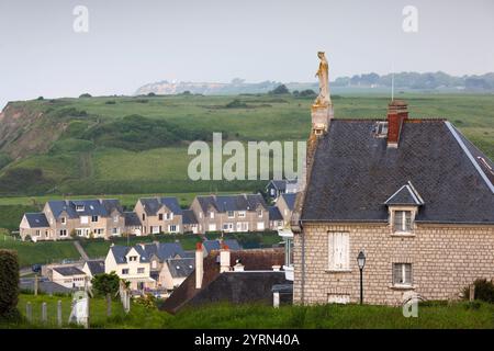 France, Normandy Region, Calvados Department, D-Day Beaches Area, Port en Bessin, elevated town view Stock Photo