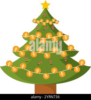 Decorated Christmas tree with ornaments and lights Vector Stock Vector ...