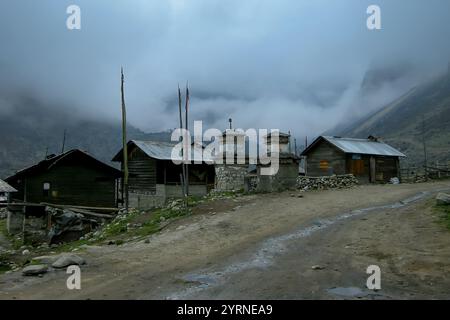 Thangu village, centre of beautiful thangu valley, Lachen, North Sikkim, India.Military outpost at 13000 feet and acts as a checkpoint to China border. Stock Photo