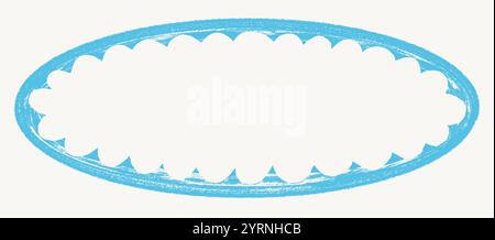 Grunge style oval scallop frame with ripped border. Round shape with wavy torn edges. Vector silhouette for stickers, banners isolated on light Stock Vector