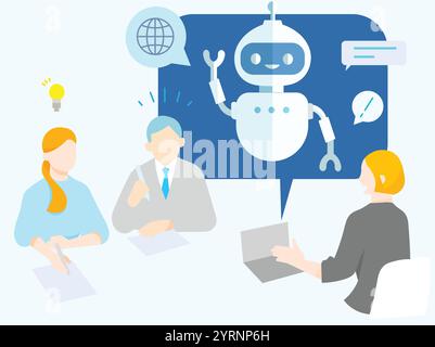 Business person have a meeting and using AI chatbot -team work -business man and women vector illustration Stock Vector
