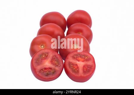 Fresh tomatoes on a white background. Cleaned ripe and fresh tomatoes. Stock Photo