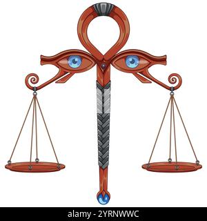 Ancient Egyptian Scales of the Judgement of Osiris. Egyptian Scales with Eyes of Horus Stock Vector