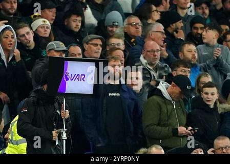 A general view of a pitchside VAR screen ahead of the Premier League ...