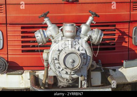 Detail on an old red fire engine, Germany, Europe Stock Photo